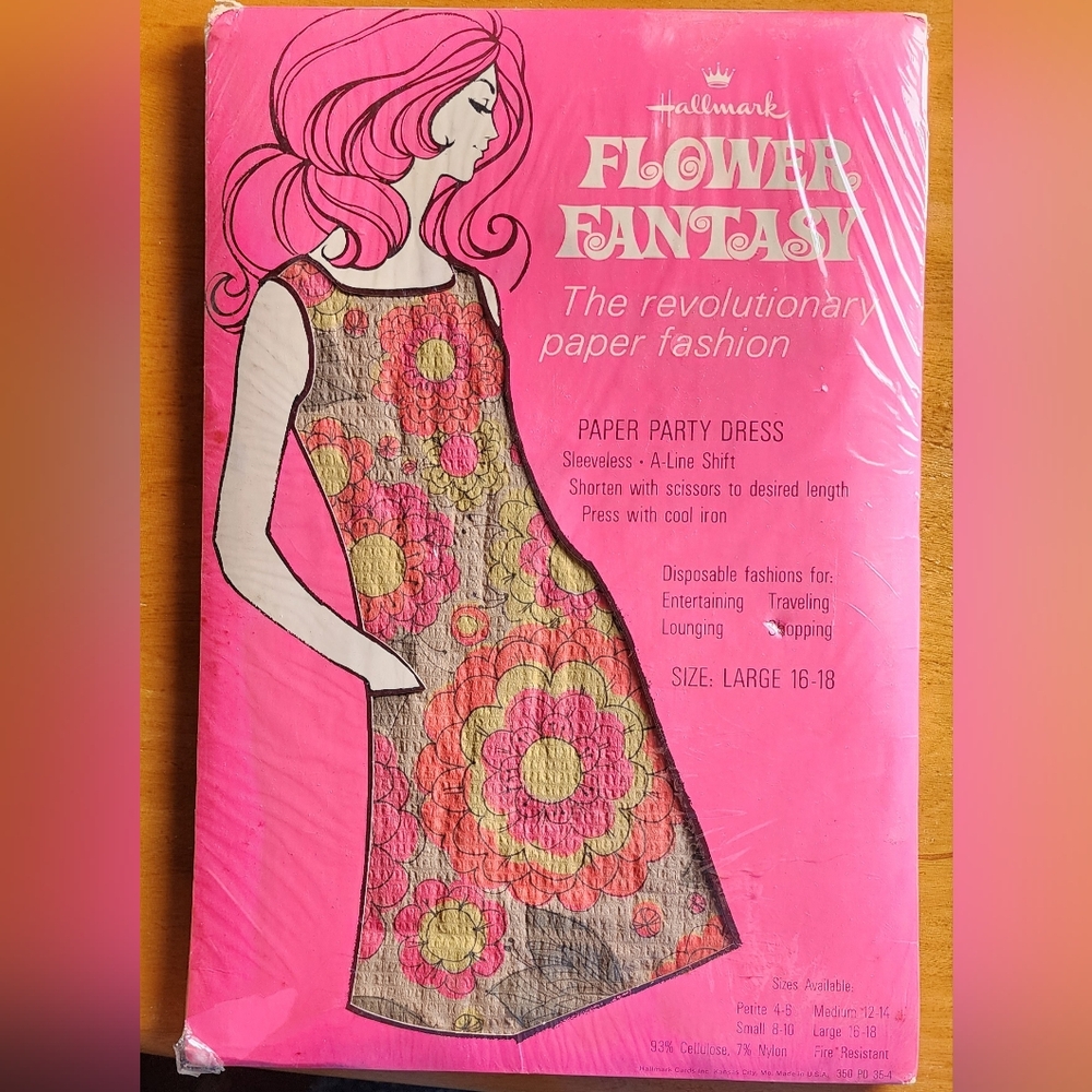 Vintage Hallmark Flower Fantasy Pink Paper Party Dress
